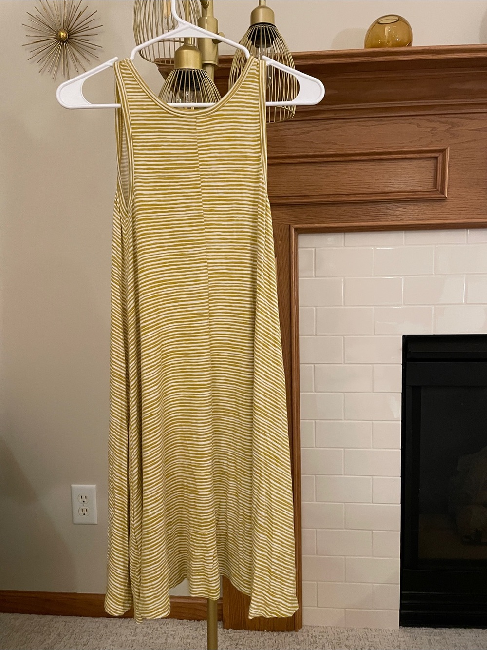 Old Navy Sleeveless Striped Midi Dress in Mustard Yellow